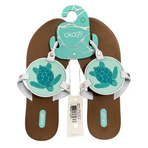 NWT Oka B Turtle Flip Flop Sandals Thong Beach Pool Aqua Blue Women's Size 8